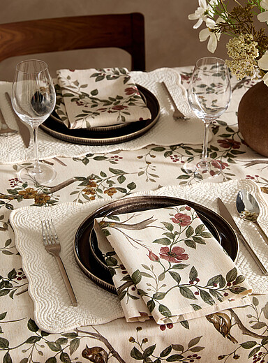 Les serviettes de table oiseaux en nature touche de lin Ensemble de 2