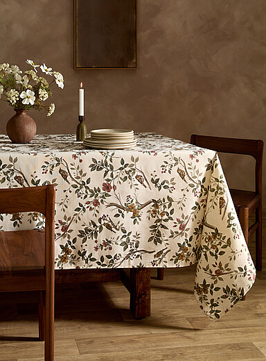 Simons Maison Patterned Ecru Touch of linen birds in nature tablecloth