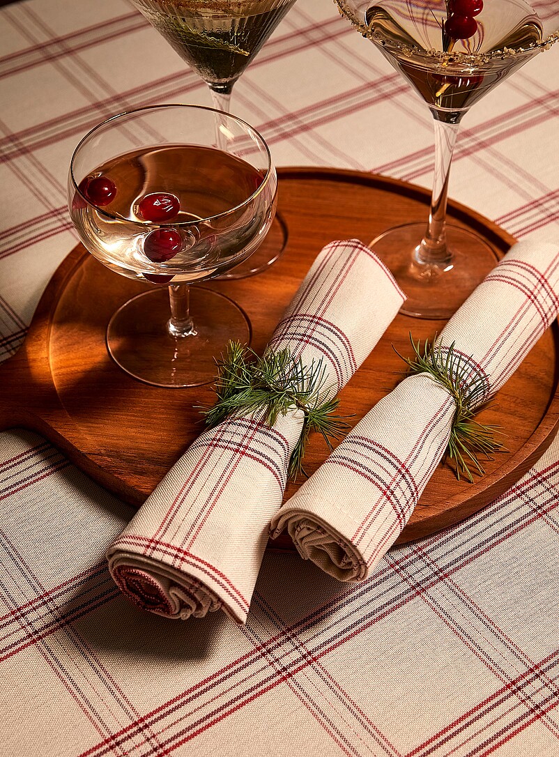 Lot De 8 Serviettes De Table Rouge Et Anneaux De Noël - Ensemble Décoration Festive Réutilisable