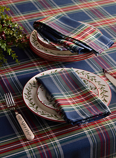 Golden details blue tartan napkins Set of 2 <b>Christmas Collection</b>