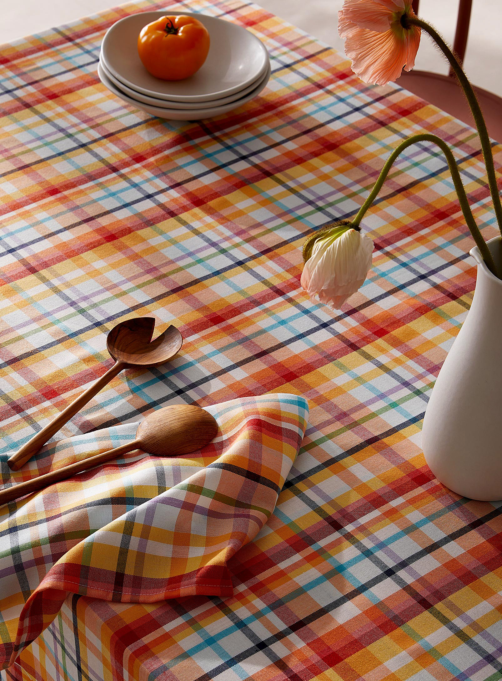 Simons Maison Tropical Checkers Recycled Polyester Tablecloth In Assorted