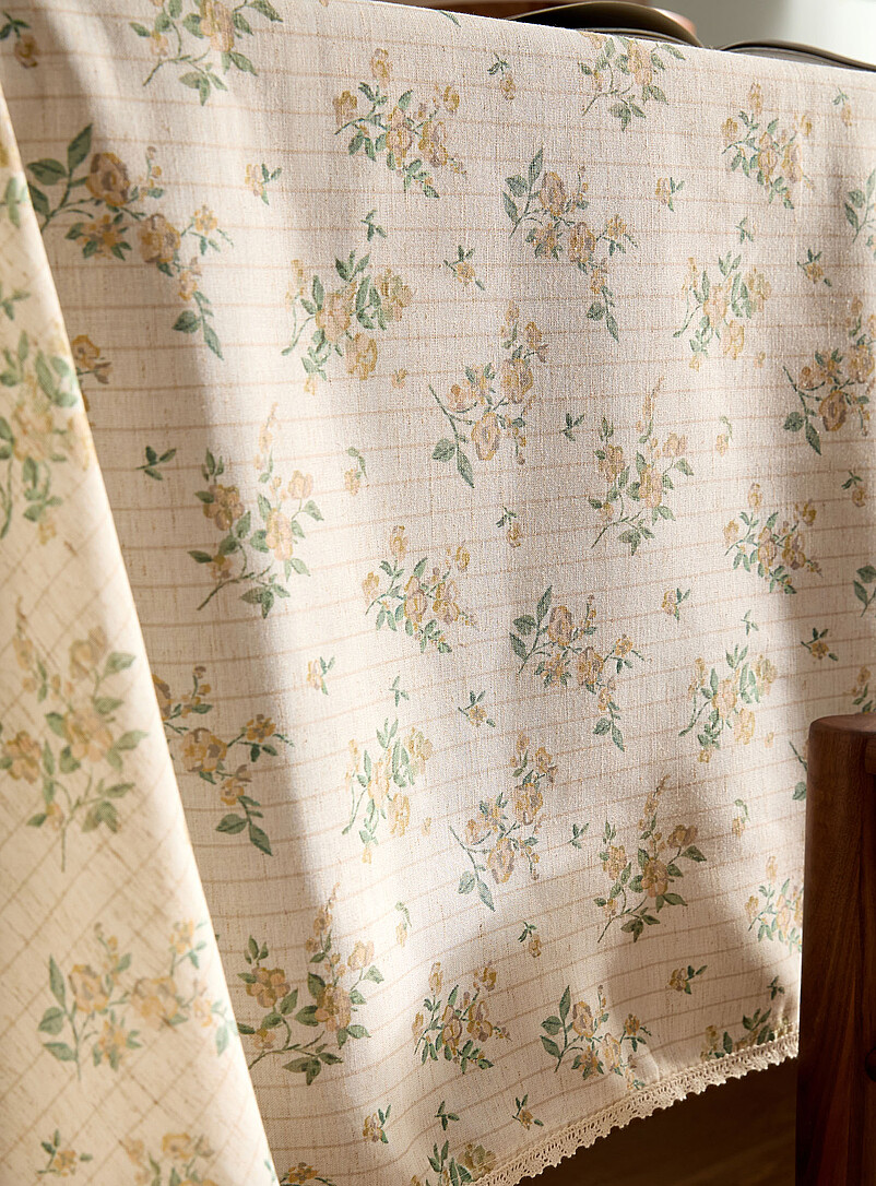 Touch of linen flowers and stripes tablecloth product image 2