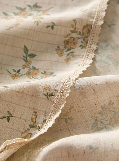 Touch of linen flowers and stripes tablecloth