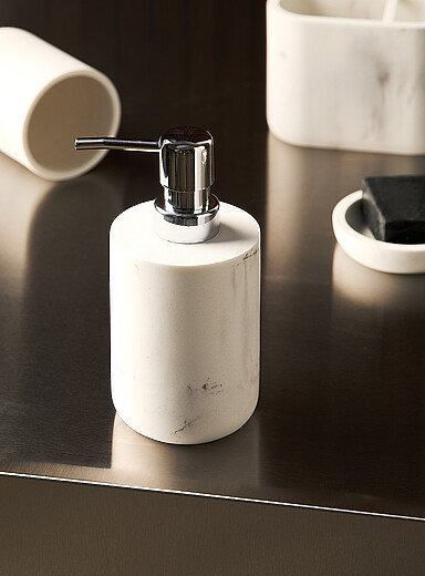 White faux-marble soap dispenser