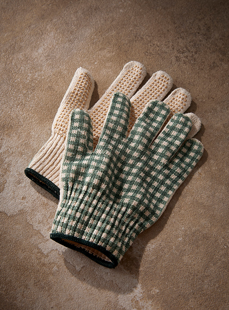 Simons Maison Cream Beige Gingham check gardening gloves Set of 2