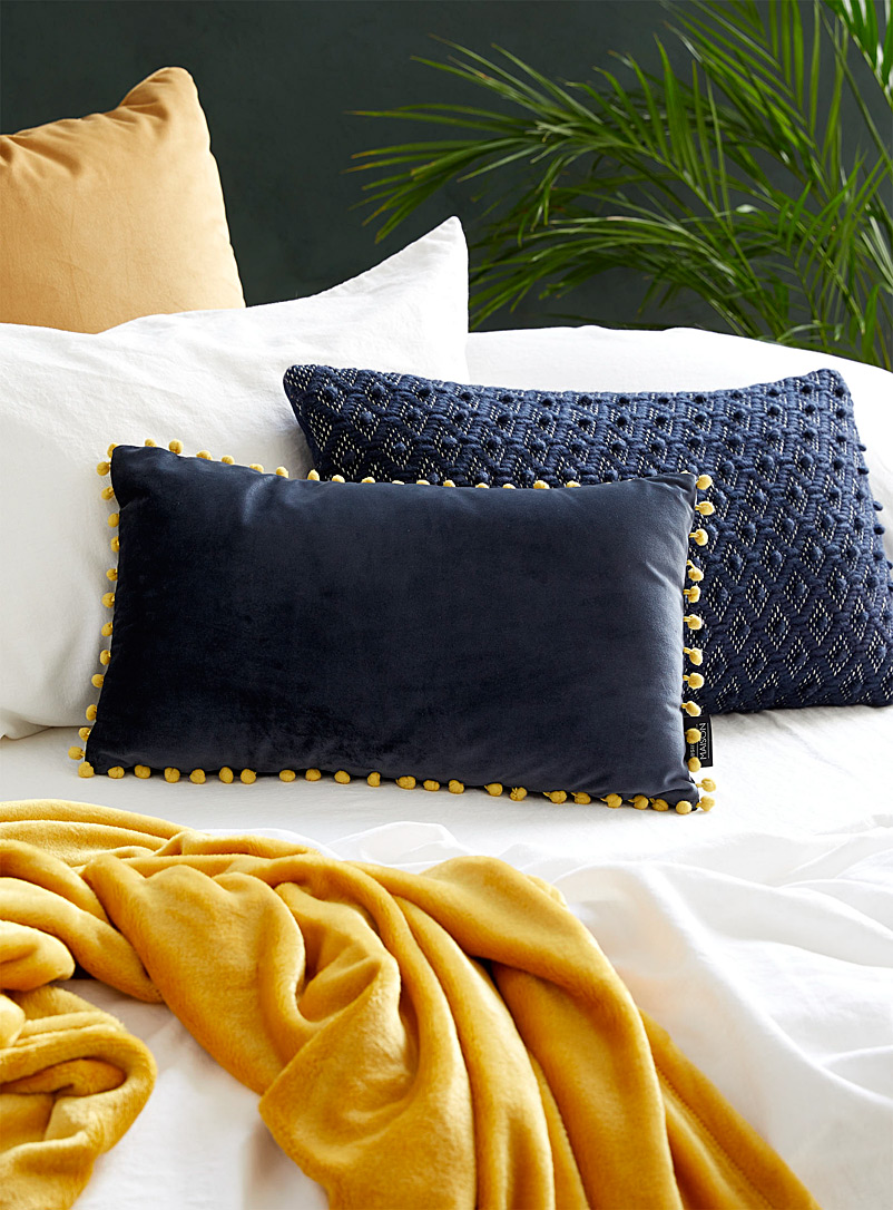 Simons Maison Blue Playful pompom-trim cushion 30 x 50 cm