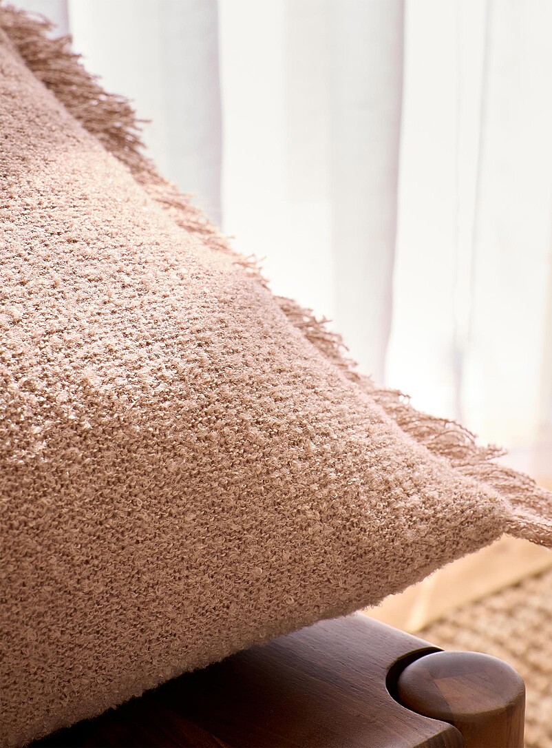 Simons Maison: Le coussin d&eacute;houssable boucl&eacute; fines franges 40 x 60 cm Taupe