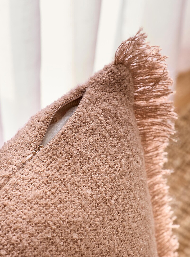 Simons Maison: Le coussin d&eacute;houssable boucl&eacute; fines franges 40 x 60 cm Taupe