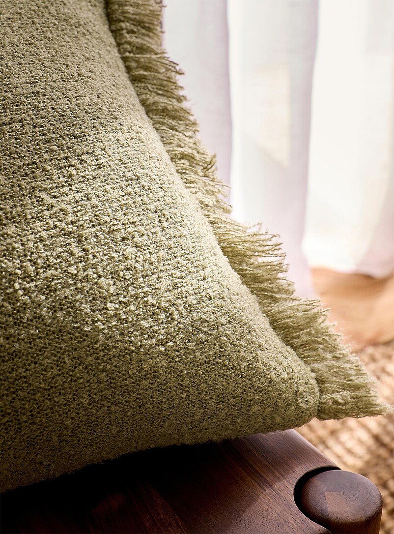 Simons Maison: Le coussin d&eacute;houssable boucl&eacute; fines franges 40 x 60 cm Taupe