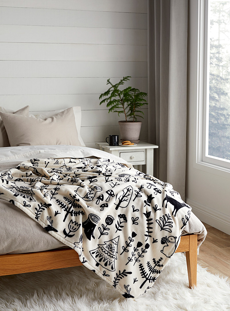 Simons Maison Patterned White Nordic forest throw 130 x 180 cm