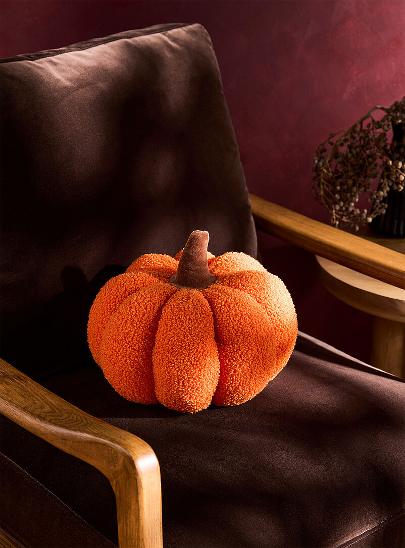 Coussin Citrouille Halloween - Peluche Sherpa Douce, Décoration Automne, Thanksgiving, Salon