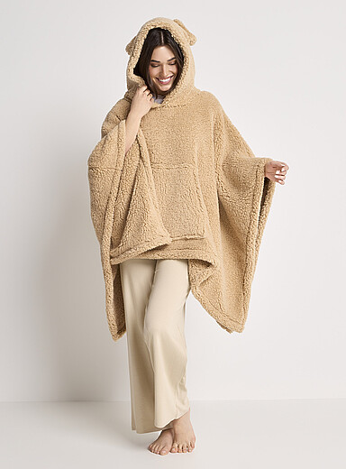 Le poncho surdimensionn&eacute; effet mouton capuche &agrave; oreilles