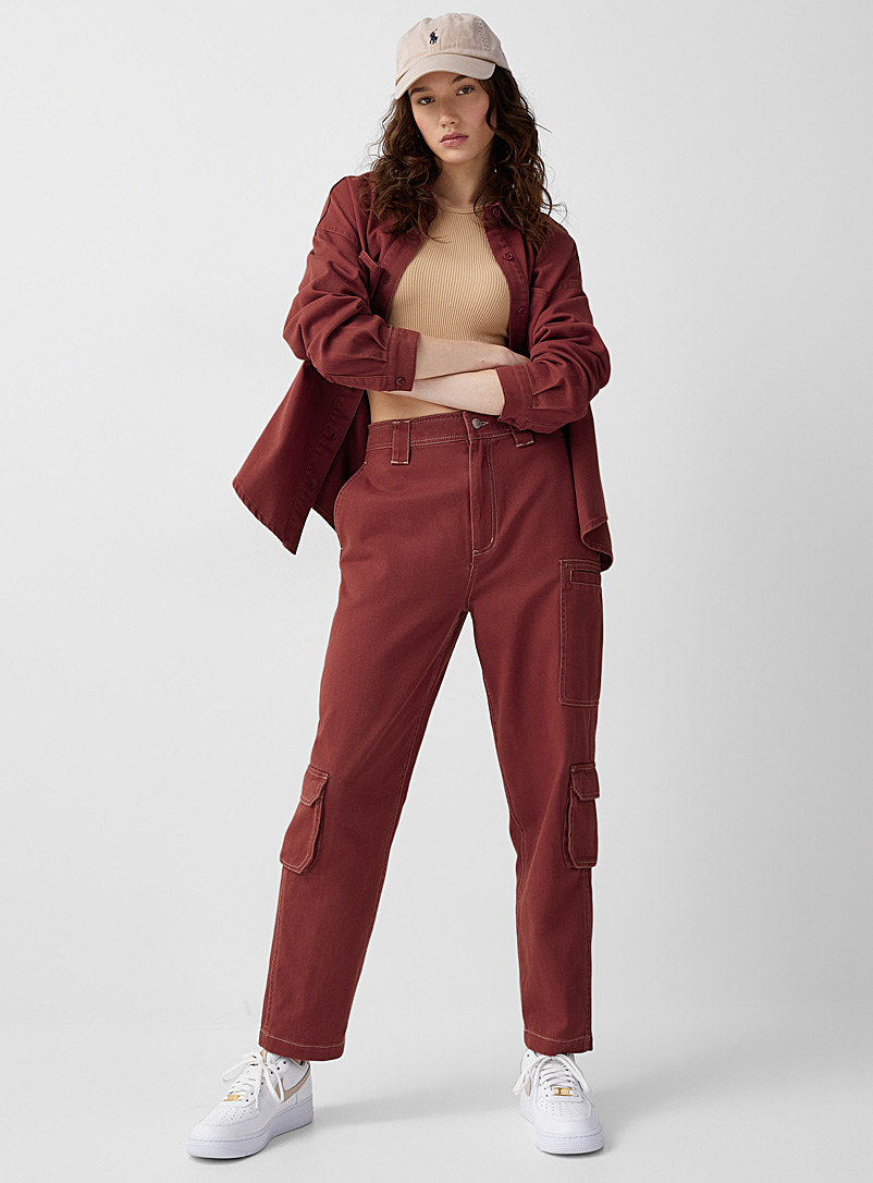 Twik: Le pantalon menuisier coton bio Rouge foncé-vin-rubis pour femme