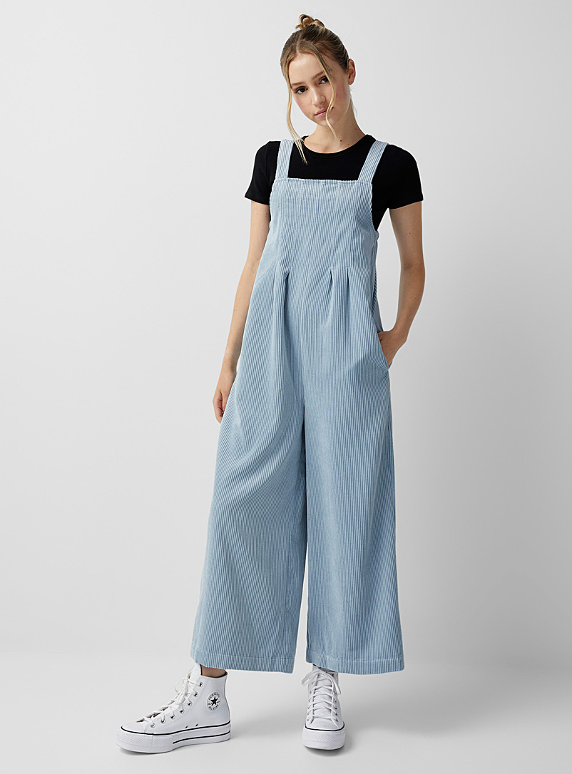 Twik Baby Blue Loose corduroy overalls for women
