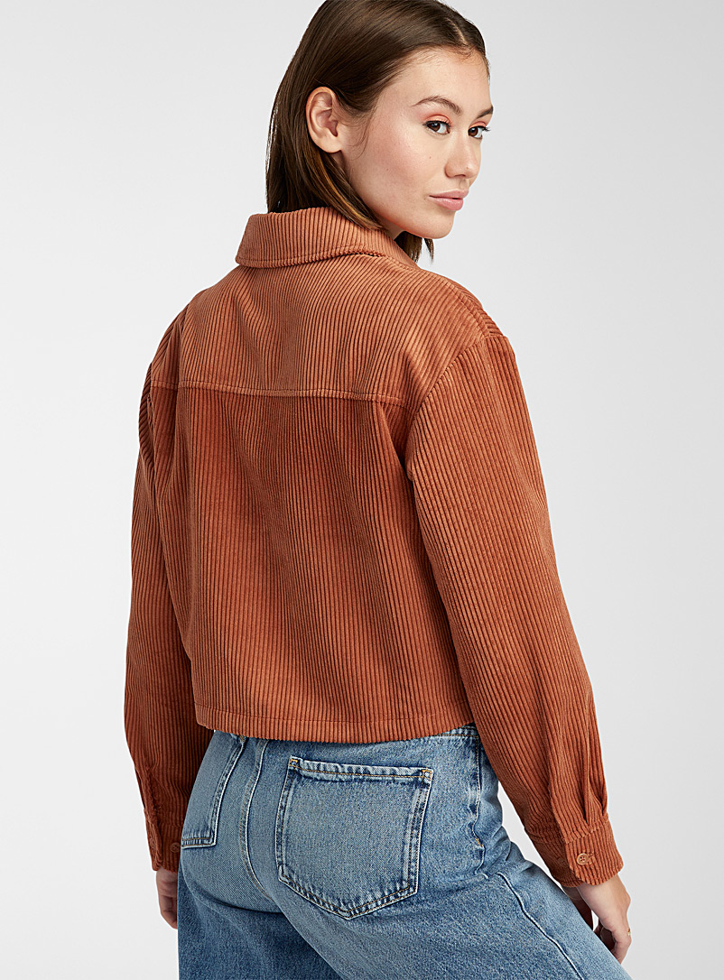 Twik Light Brown Cropped eco-friendly corduroy shirt for women