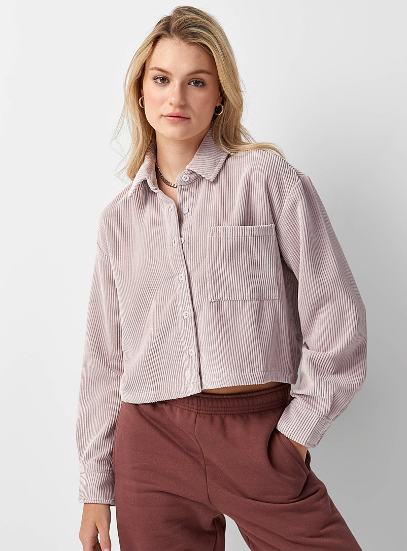 Twik Purple Cropped eco-friendly corduroy shirt for women