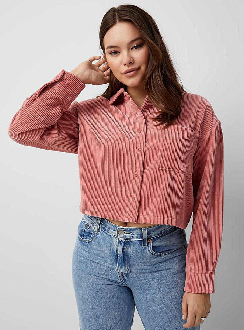 Twik Pink Cropped corduroy shirt for women