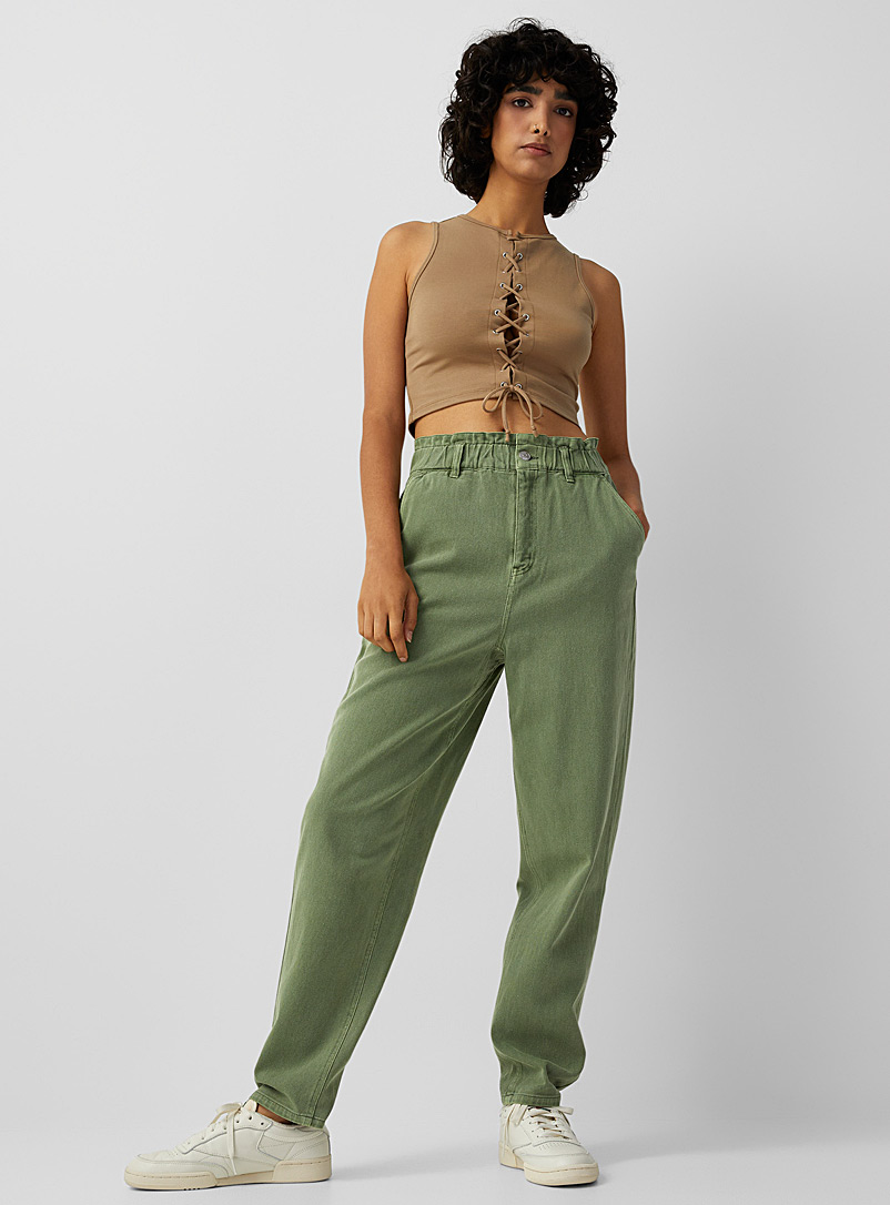 Twik Mossy Green Organic cotton elastic-waist balloon jean for women