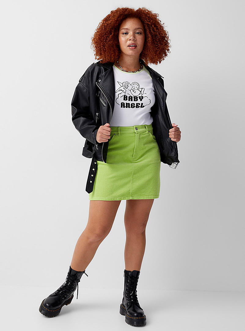 Twik Lime Green Organic cotton corduroy miniskirt for women