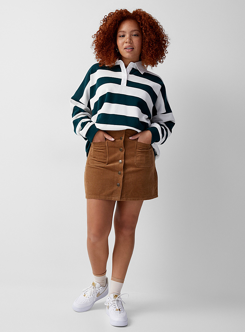 Twik Light Brown Buttoned corduroy miniskirt for women