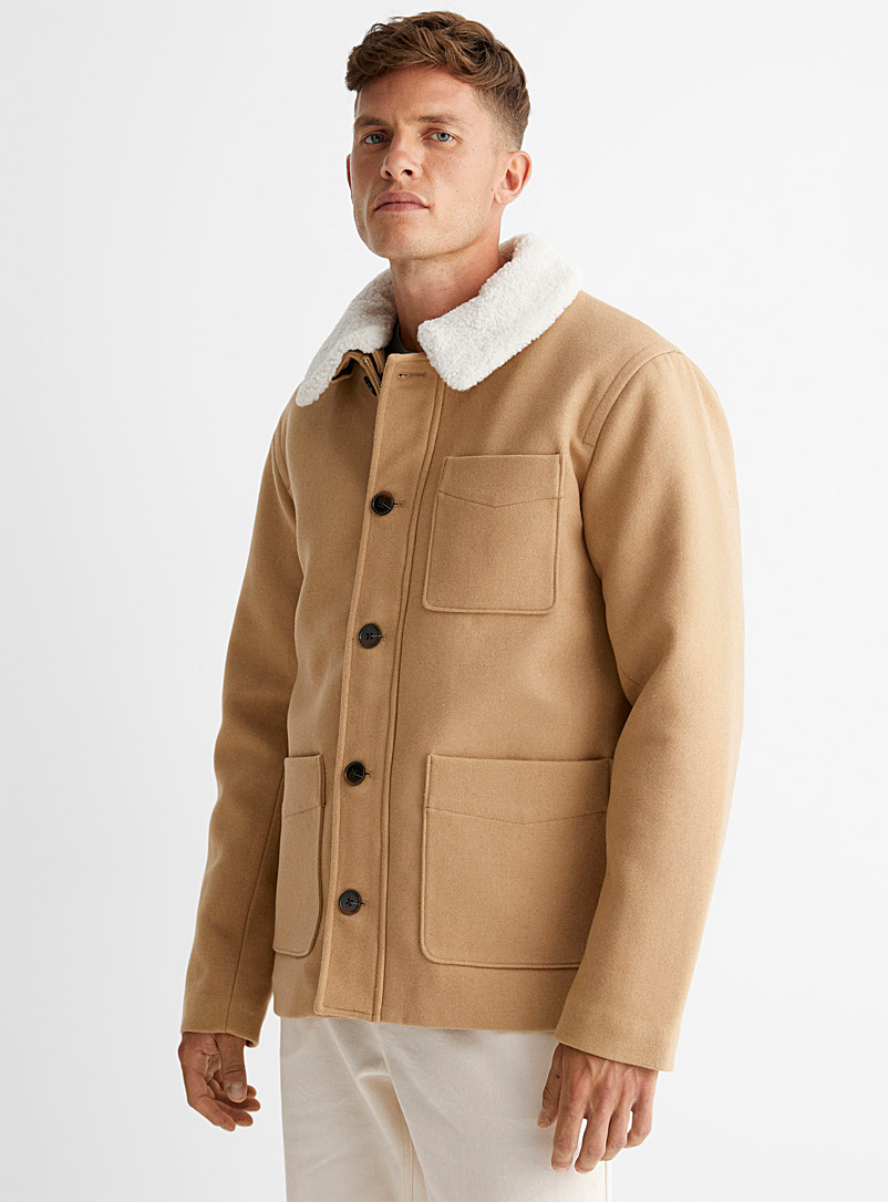 Le 31 Sand Sherpa collar jacket for men