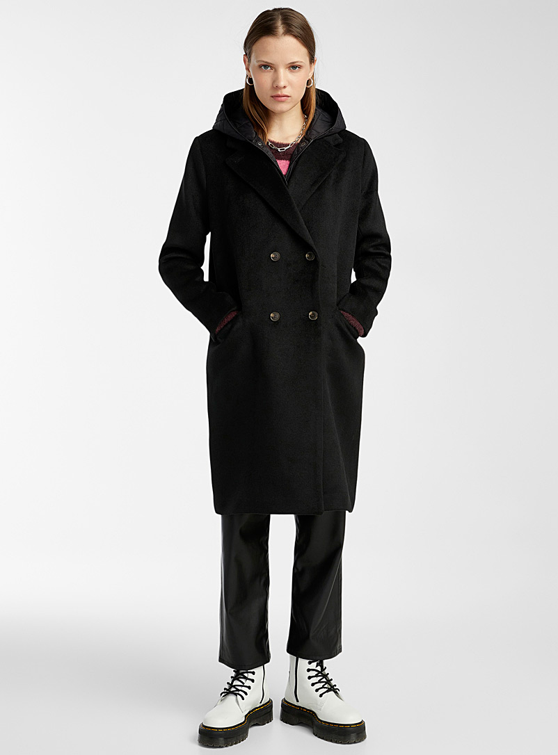 Twik Black Eco-friendly double-breasted quilted-collar coat for women