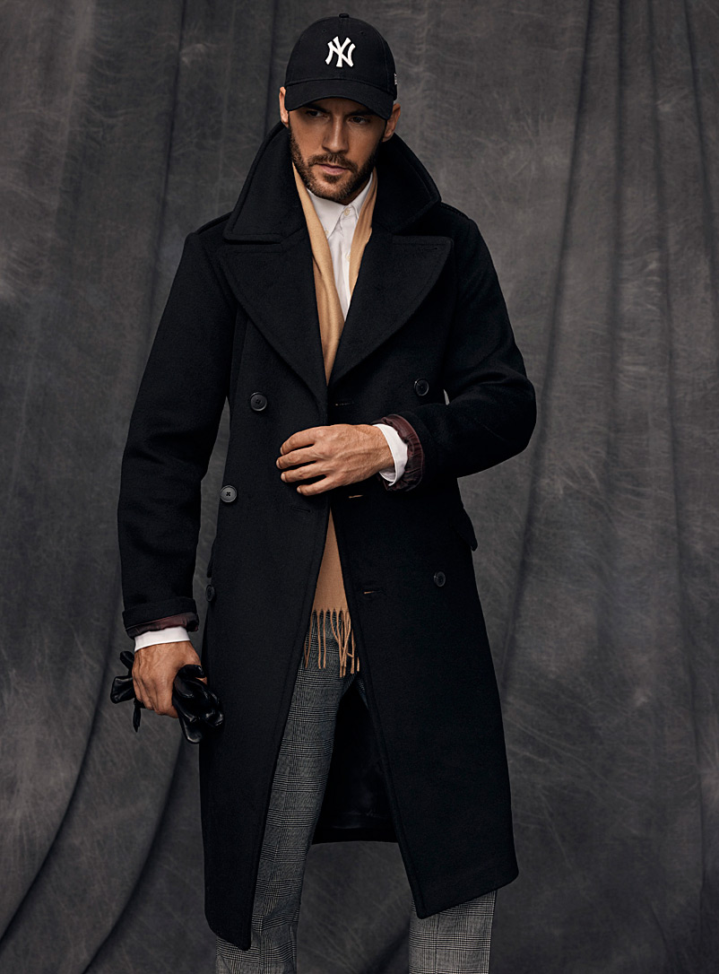 Le 31 Black Double-breasted overcoat for men