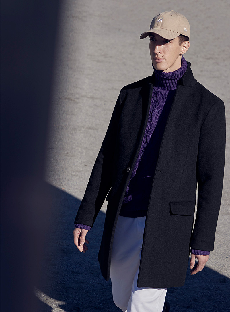 Le 31 Black Stand-collar overcoat for men