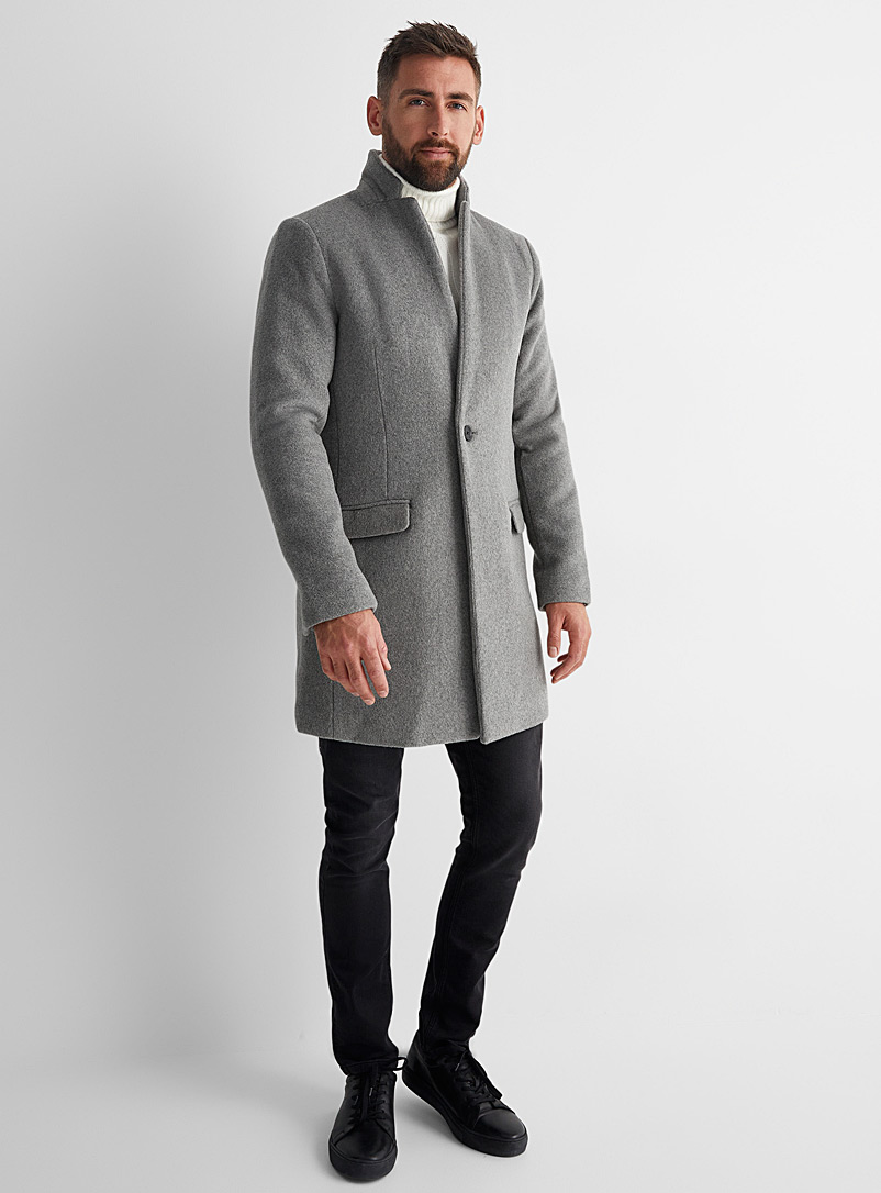 Le 31 Light Grey Stand-collar overcoat for men