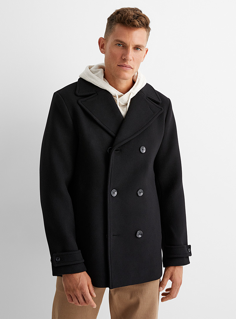 Le 31 Black Recycled wool peacoat for men