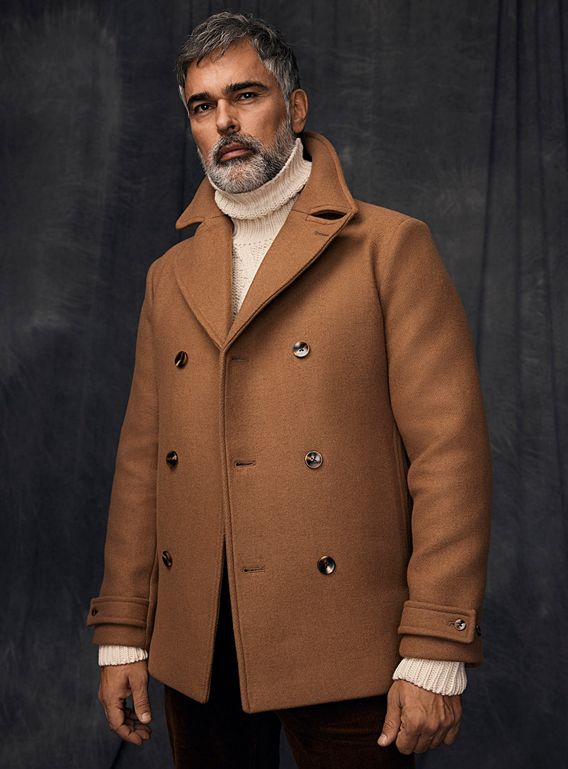 Le 31 Honey Recycled wool peacoat for men