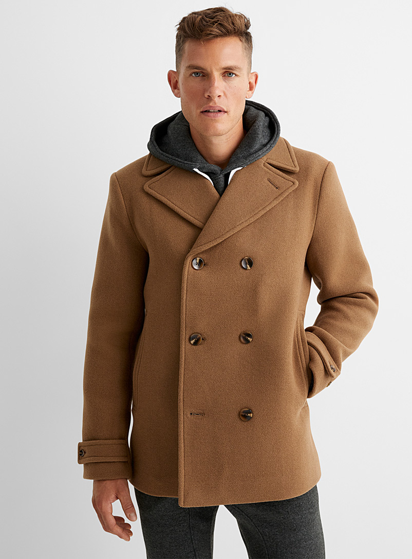 Le 31 Honey Recycled wool peacoat for men