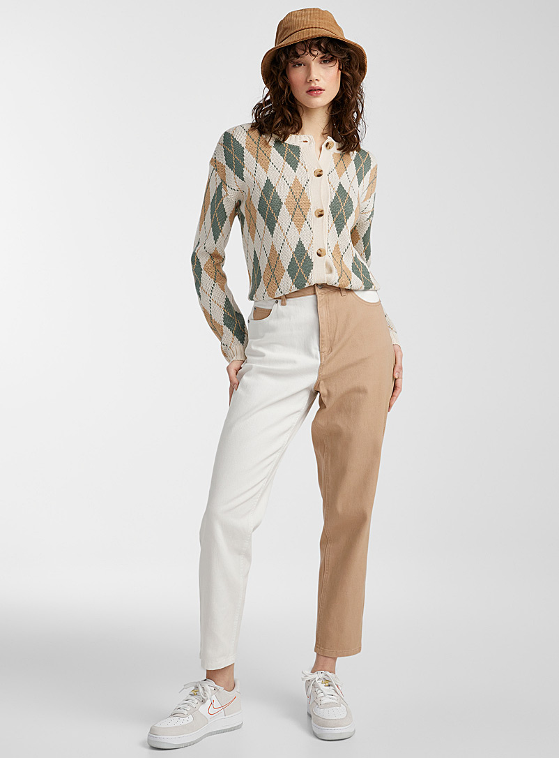 Twik Patterned Brown Two-tone vintage mom jeans Old School fit for women