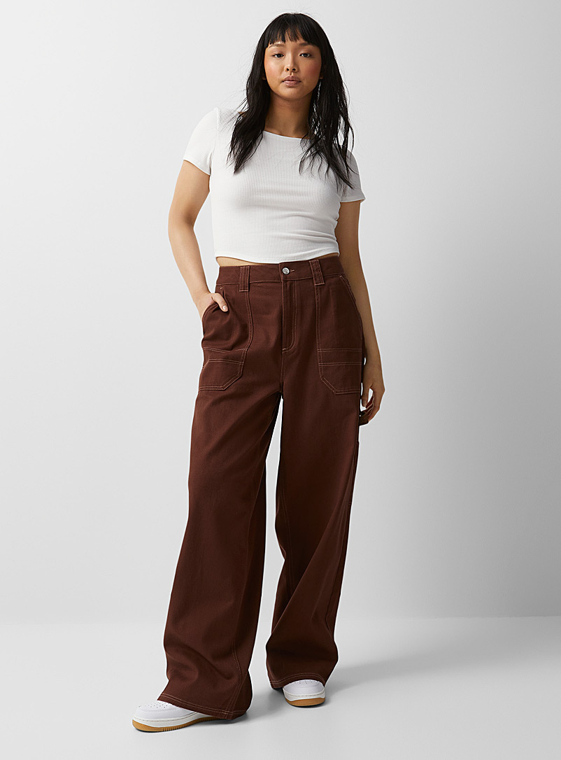 Twik: Le jean large menuisier coloré Brun moyen pour femme