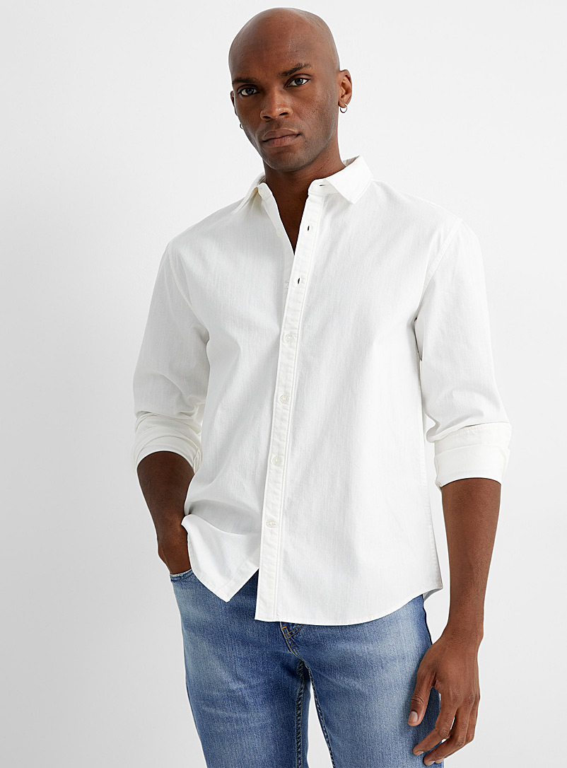 Le 31 White Colourful denim shirt Modern fit for men