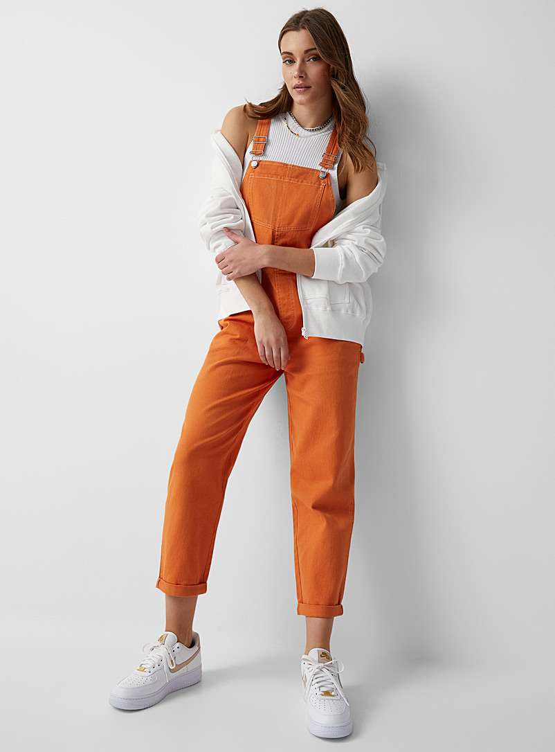 Twik Light Orange Coloured denim carpenter overalls for women