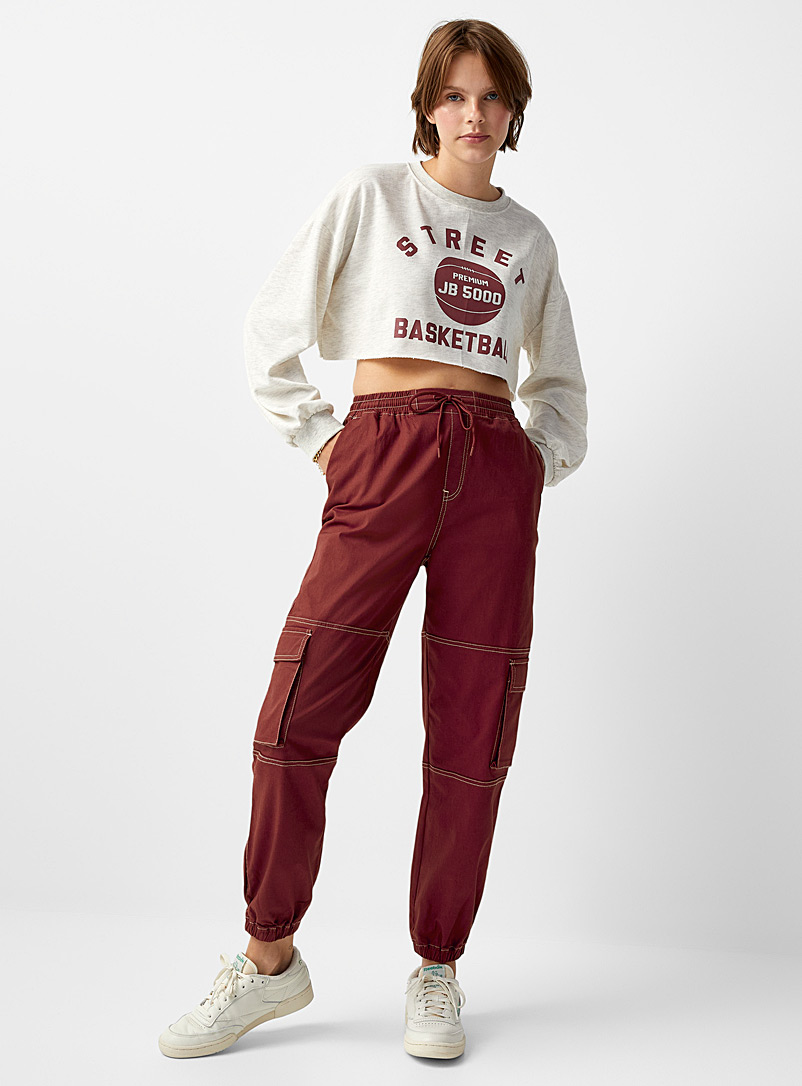 Twik Ruby Red Accent seams cargo joggers for women