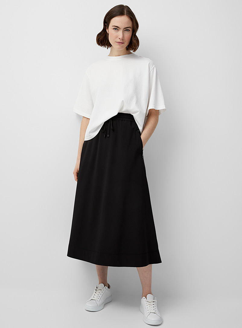Contemporaine Black Stretch fabric flared midi skirt for women