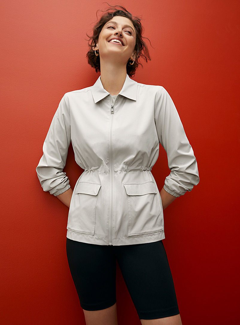 Contemporaine: La veste zip toile extensible Nacre pour femme