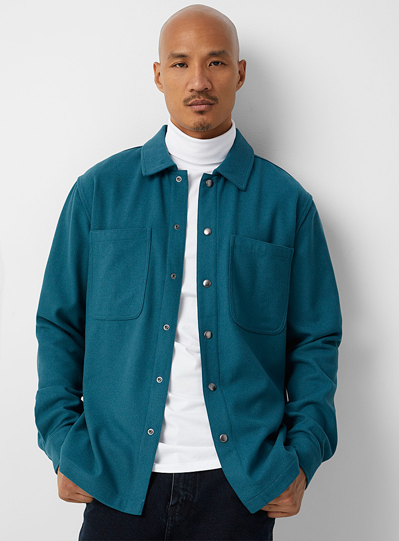 Le 31 Teal Recycled wool felt overshirt for men