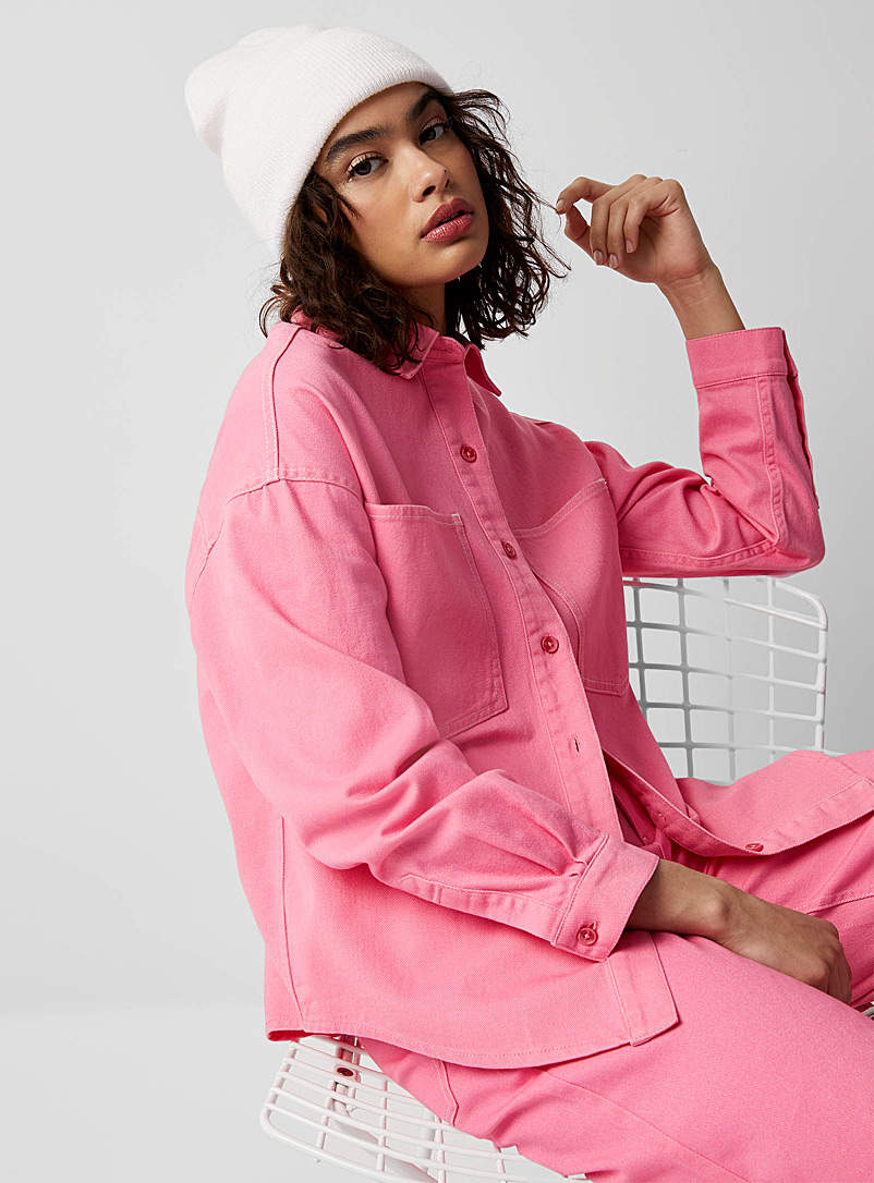 Twik Pink Twill overshirt with pockets for women