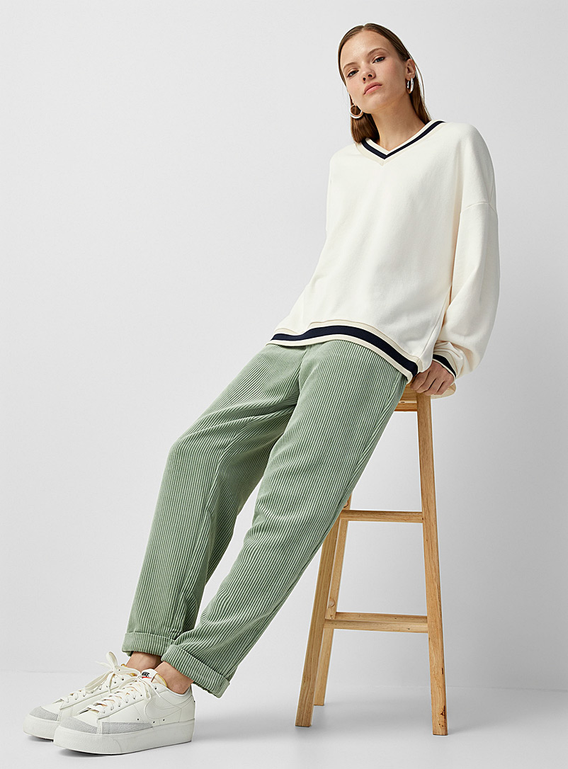 Twik: Le pantalon droit velours côtelé Vert pâle-lime pour femme