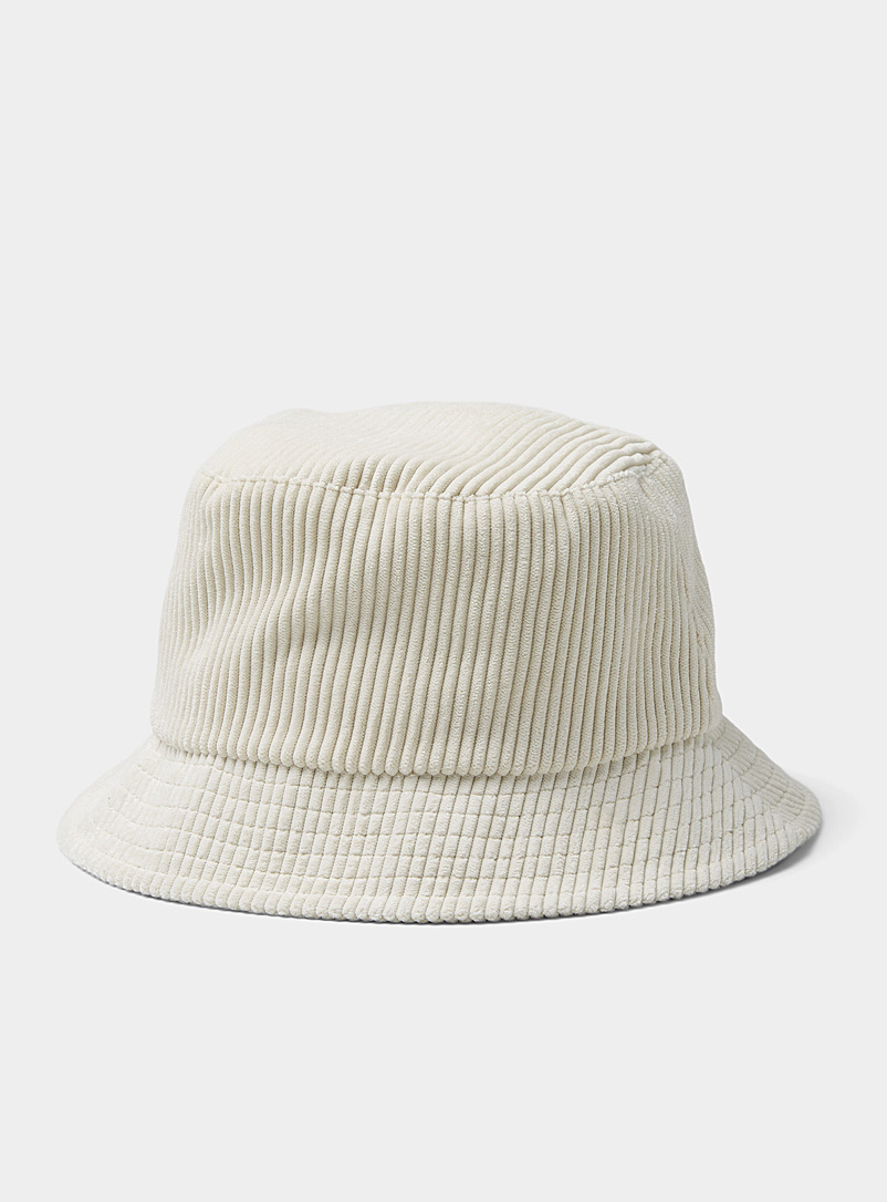 Simons Cream Beige Solid corduroy bucket hat for women
