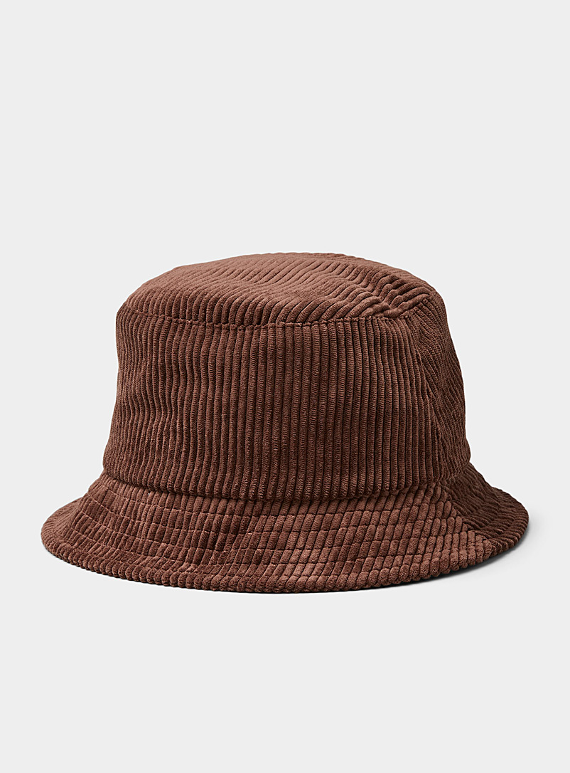 Simons Brown Solid corduroy bucket hat for women