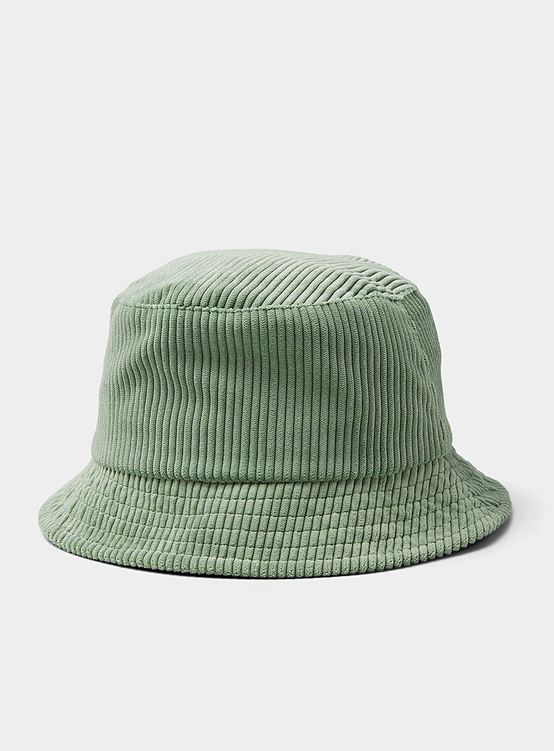 Simons Lime Green Solid corduroy bucket hat for women