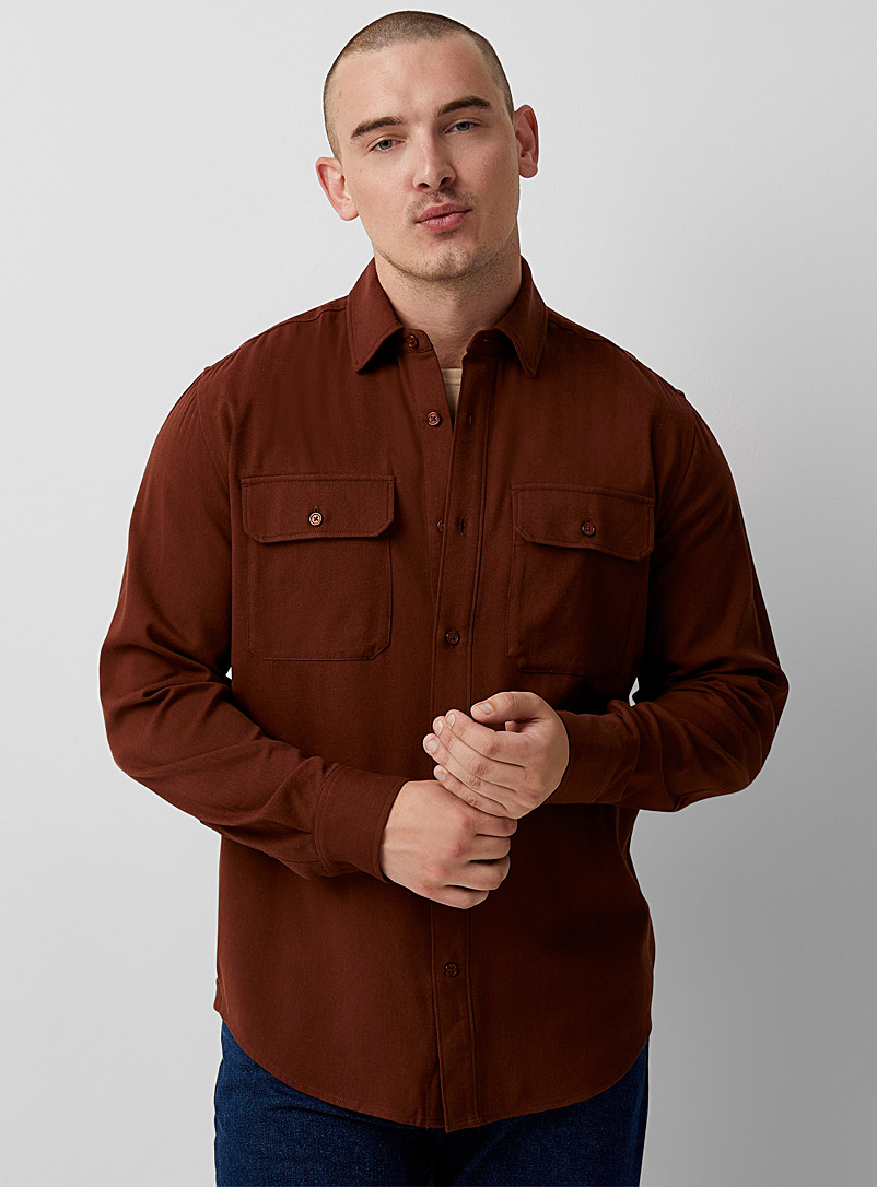 Le 31 Brown Soft twill utility shirt Comfort fit for men