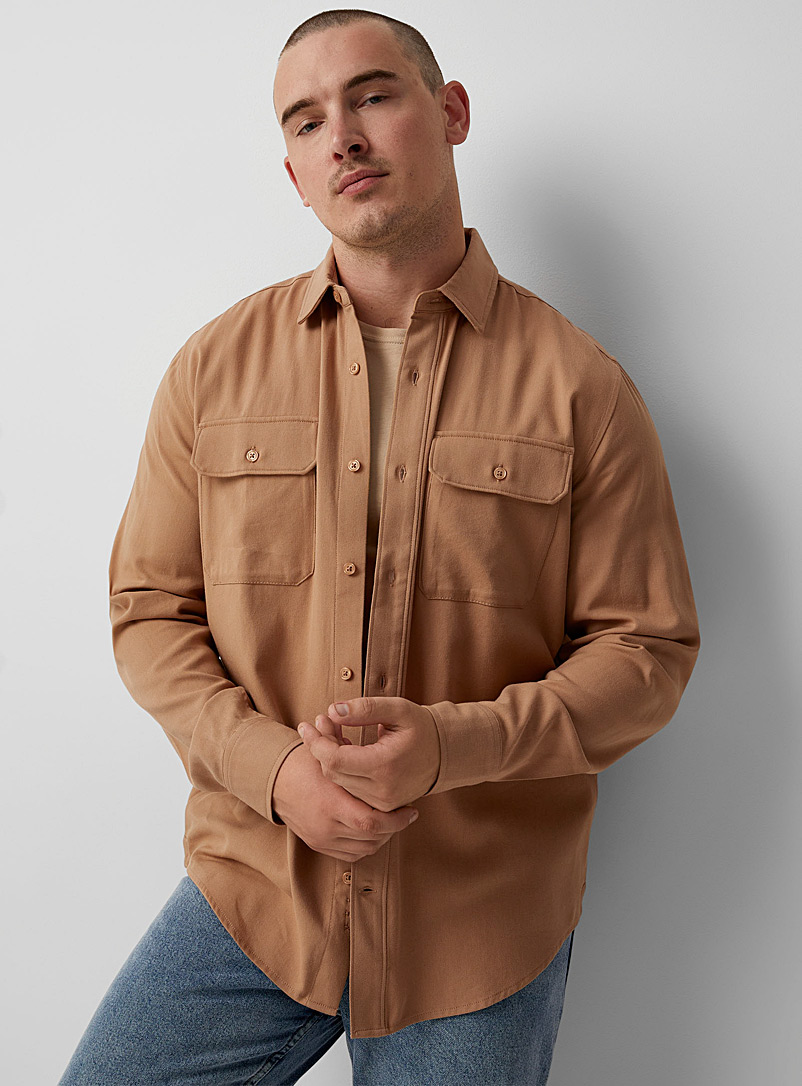 Le 31: La chemise utilitaire twill souple Coupe confort Brun pâle-taupe pour homme
