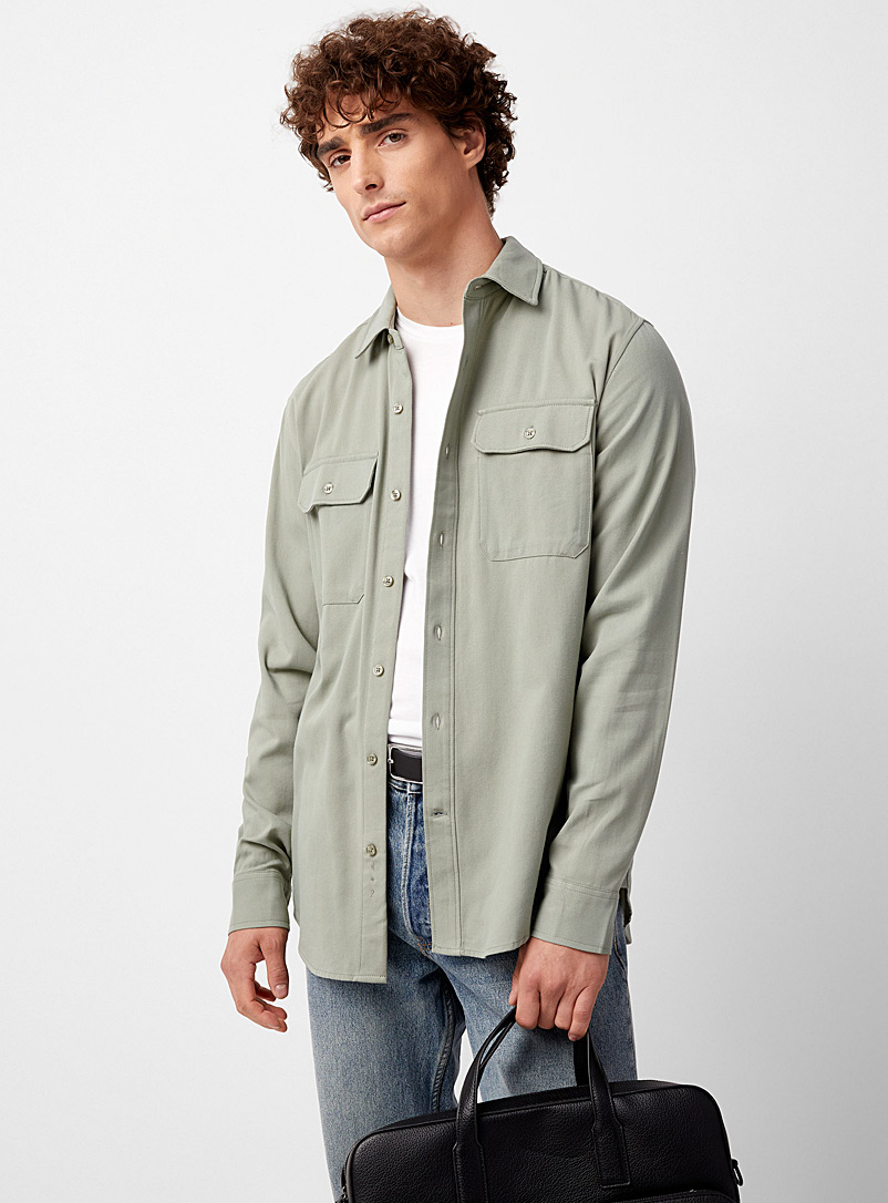 Le 31 Green Soft twill utility shirt Comfort fit for men
