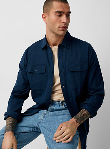 Le 31 Blue Soft twill utility shirt Comfort fit for men