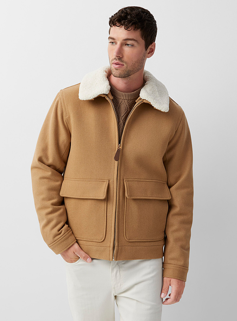 Le 31 Sand Sherpa-collar felt jacket for men